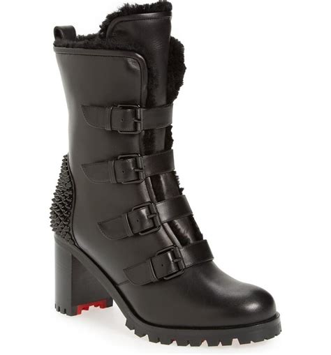 glorymount' studded buckle boot replica|Black Studded Leather Boots by Christian Louboutin.